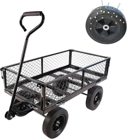 Heavy-Duty Solid Tire Garden Dump Cart - 4.86 cu. ft. Yard Wagon Cart with 600 LBS Capacity &