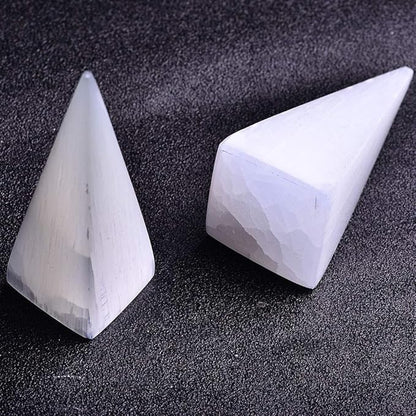 JIC Gem 2pcs Selenite Pyramid 4" Crystal Point White Reiki Healing Crystal Stone for Energy Cleansing and Protection