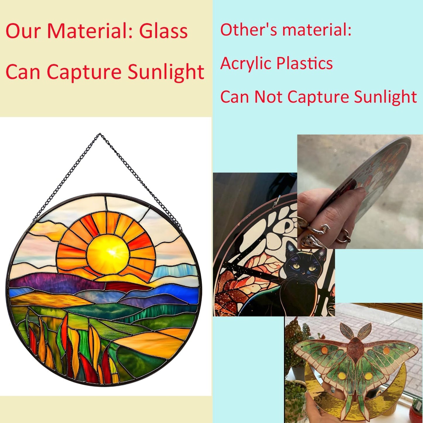 Sunrise Hanging Stained Glass for Windows,20cm/7.87inch Stained Glass Suncatcher Garden Hangings Christmas Mother's Day, Valentine's Day Ornaments Festival Housewarming Gift