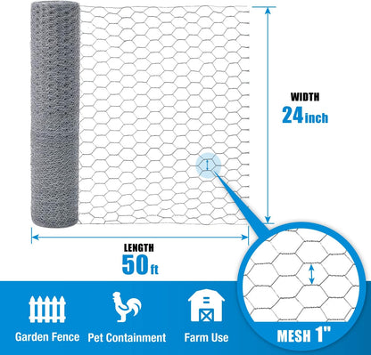 Fencer Wire 20 Gauge Chicken Wire Fence, Galvanized Poultry Hexagonal Netting Crafting, Chicken Coops & Rabbit Rodent Cage, 1-Inch Hex Grid (2 ft. x 50 ft.)
