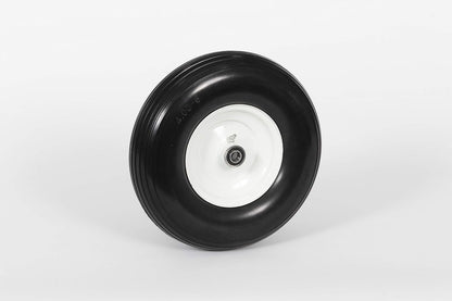 Flat Free Universal Wheelbarrow Replacement Tire | Complete Wheel Assembly | White Rim and Ribbed Tread | 13" Wheel | Adapter Kit Included