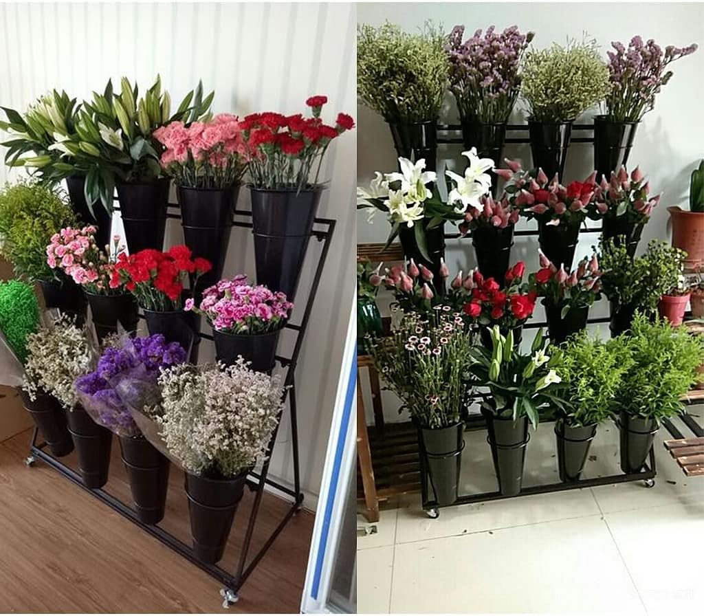 Flower Display Stand, Mobile Plant Cart shelve with Wheels, with Plastic Buckets, Easy to Install, Stepped Plant Stand, Suitable for Indoor and Outdoor Balcony Courtyard Garden Art Exhibitions ( Color