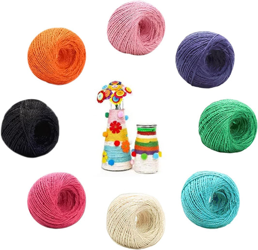 8 Color Jute Twine Natural Jute String 2mm 3 Ply Twine String, for DIY Artworks and Embellishments Crafts, Gift Wrapping, Picture Display and Gardening (656 Feet)