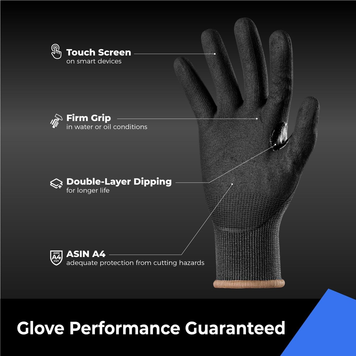toolant ANSI A4 Cut Resistant Work Gloves without Steel and Fiberglass, Ultra Light & Thin, for Fishing, WoodCarving