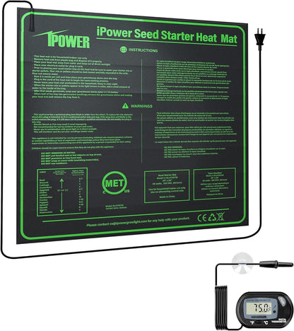 iPower 20" x 20" Durable Waterproof Seeding Heat Mat with Digital Thermometer for Providing Reliable Warmth for Indoor hydroponic Plant Germination