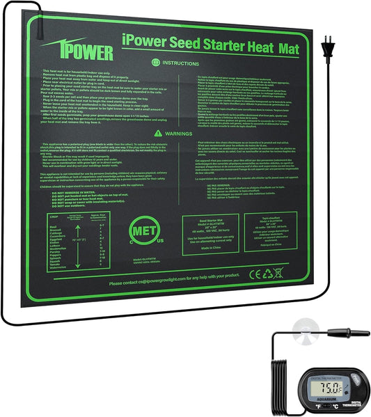 iPower 20" x 20" Durable Waterproof Seeding Heat Mat with Digital Thermometer for Providing Reliable Warmth for Indoor hydroponic Plant Germination