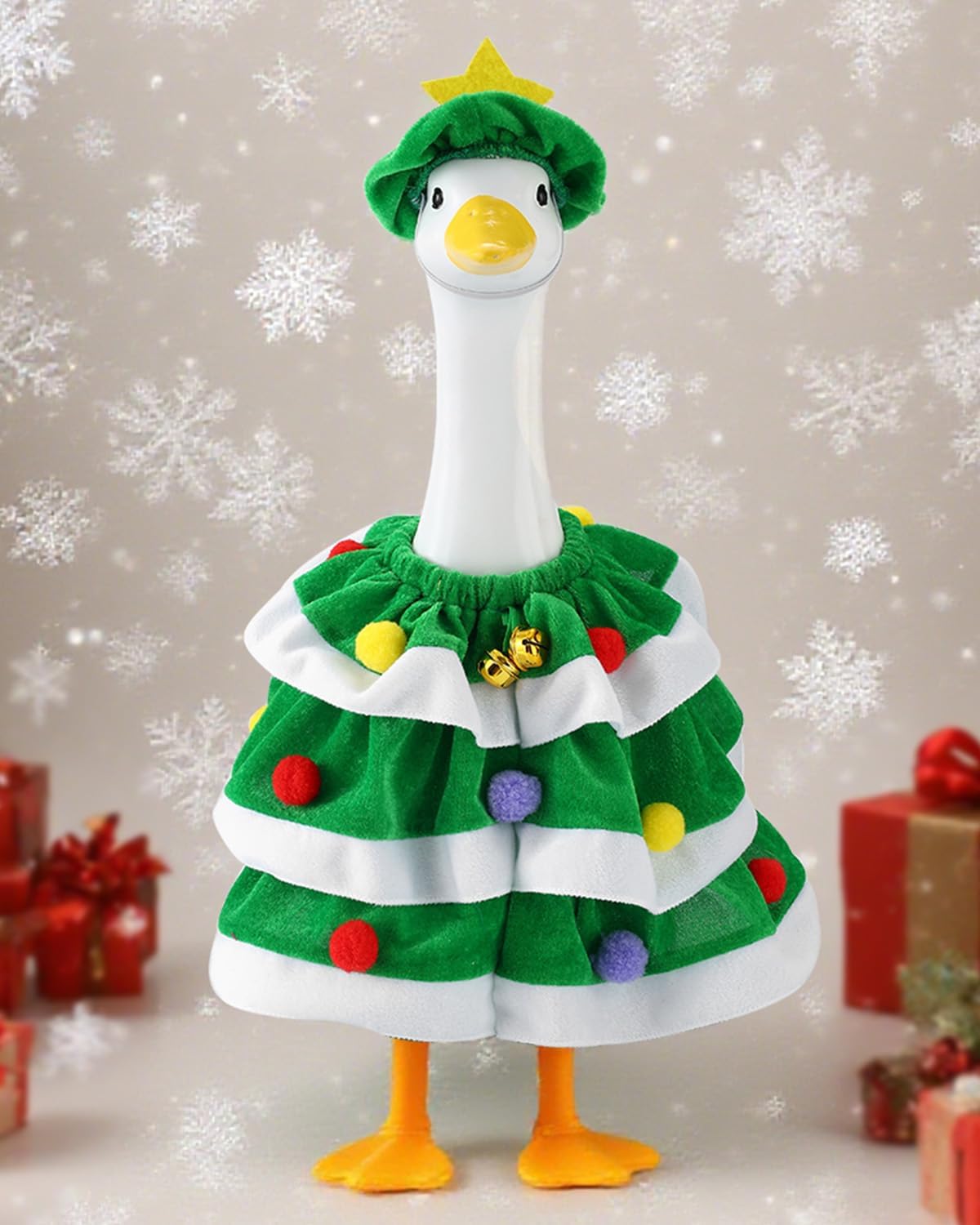 Christmas Porch Goose Outfits With Bells, 2 Pcs/Set Lawn Cement Goose Clothes, 23" Patio Yard Garden Geese Costume Decoration, Green