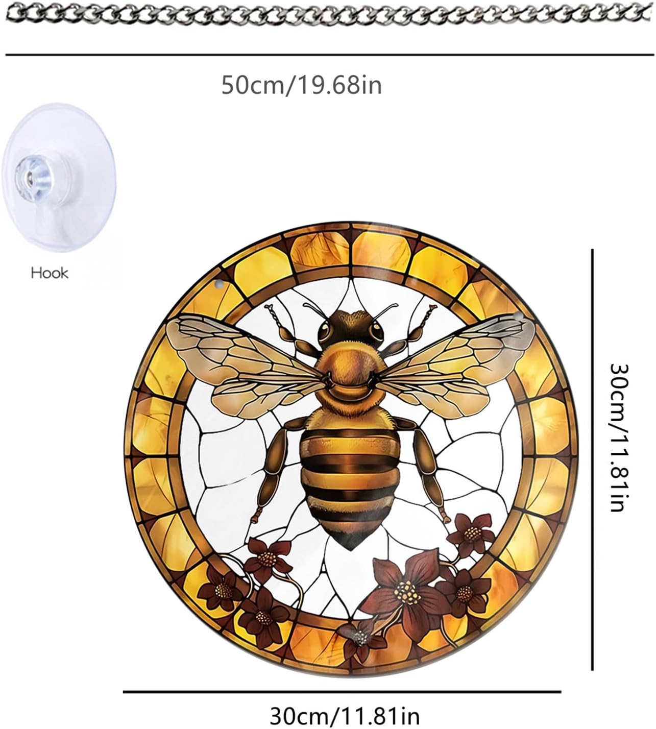 Yellow Bee Stained Suncatchers for Windows Flower Indoor Outdoor Hanging Stained Acrylic Panels, Kitchen Bedroom Garden Wall Art Decoration Gifts for Women Mom Grandma Teacher