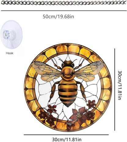 Yellow Bee Stained Suncatchers for Windows Flower Indoor Outdoor Hanging Stained Acrylic Panels, Kitchen Bedroom Garden Wall Art Decoration Gifts for Women Mom Grandma Teacher