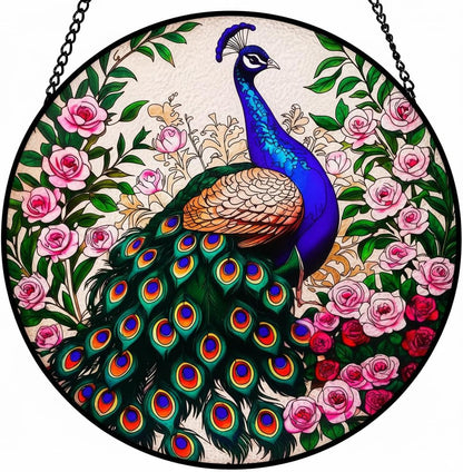 Peacock Stained Glass Suncatcher, Stained Glass Window Hanging, Window Suncatcher Home Wall Art Decorations, Gift for Mom (12 Inch)