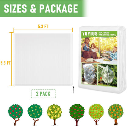 Fruit Tree netting, Blueberry Bush Netting Cover for Garden Protection, 2Pcs 5.3x5.3 FT Garden Plant Netting Pest Barrier for Raised Beds, Bug Mesh Net from Cicadas, Bird for Strawberry, Tomato
