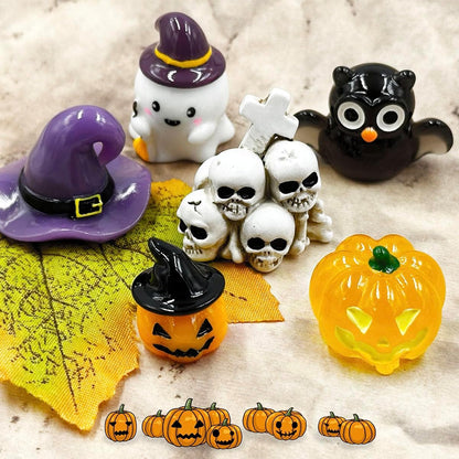 Halloween Miniature Figurines - 18Pcs Resin Pumpkin Ghost Tombstones Ornaments Halloween Garden Accessories Miniature Figurine Decorations for Outdoor Statues Home Village Bonsai Crafts Decor