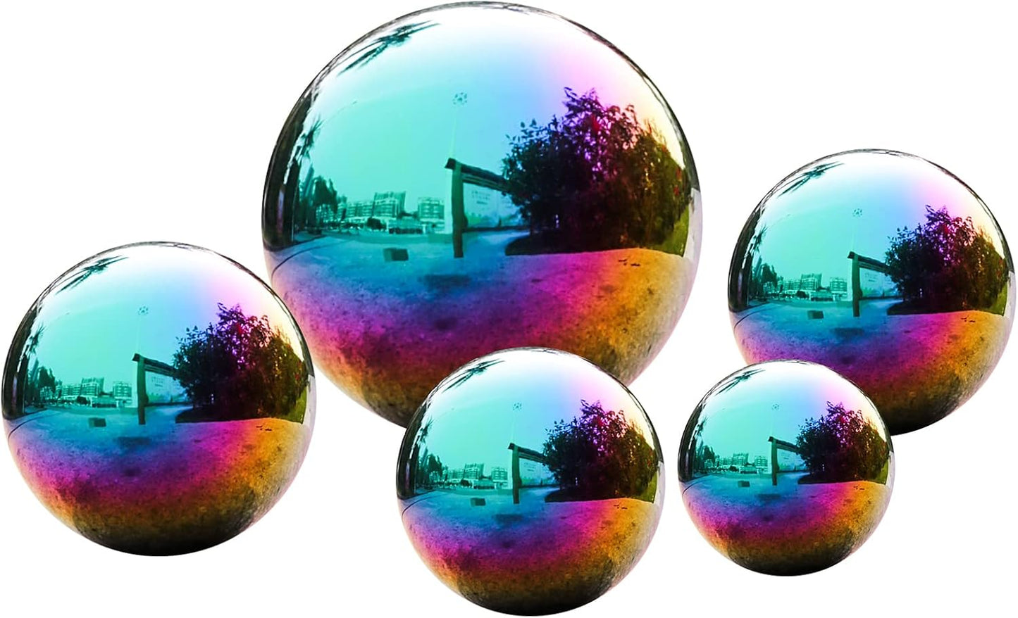 Rainbow Stainless Steel Gazing Ball,10inch Mirror Polished Hollow Ball