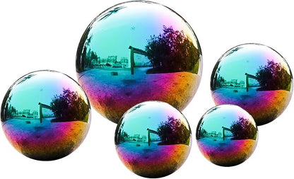 Rainbow Stainless Steel Gazing Ball,12inch Mirror Polished Hollow Ball