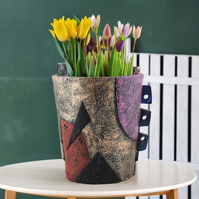 TOZLU Picasso Brutalist Abstract Beauty Face Flower Pot Ornaments Abstract Face Flower Pots Abstract Head Planter Pots Container Colorful Face Art Abstract Resin Flower Pot (Stare Flower Pot)