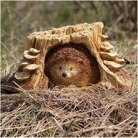 Roman – 5.75" Hedgehog Wood-Look Garden Statue – Timber Tails Collection – Cute Outdoor Decor for