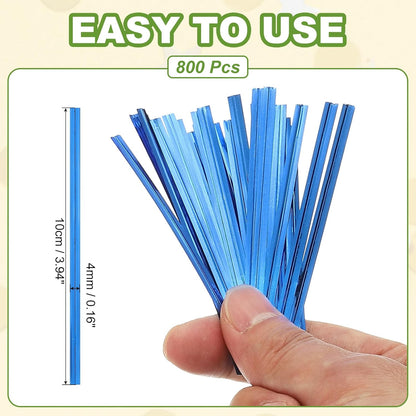 PATIKIL Bag Twist Ties 4 Inch, 800 Pcs Metallic Bread Ties for Treat Plastic Bags Gift Wrapping Candy Coffee Bag Plant Party Cake Favor, Blue