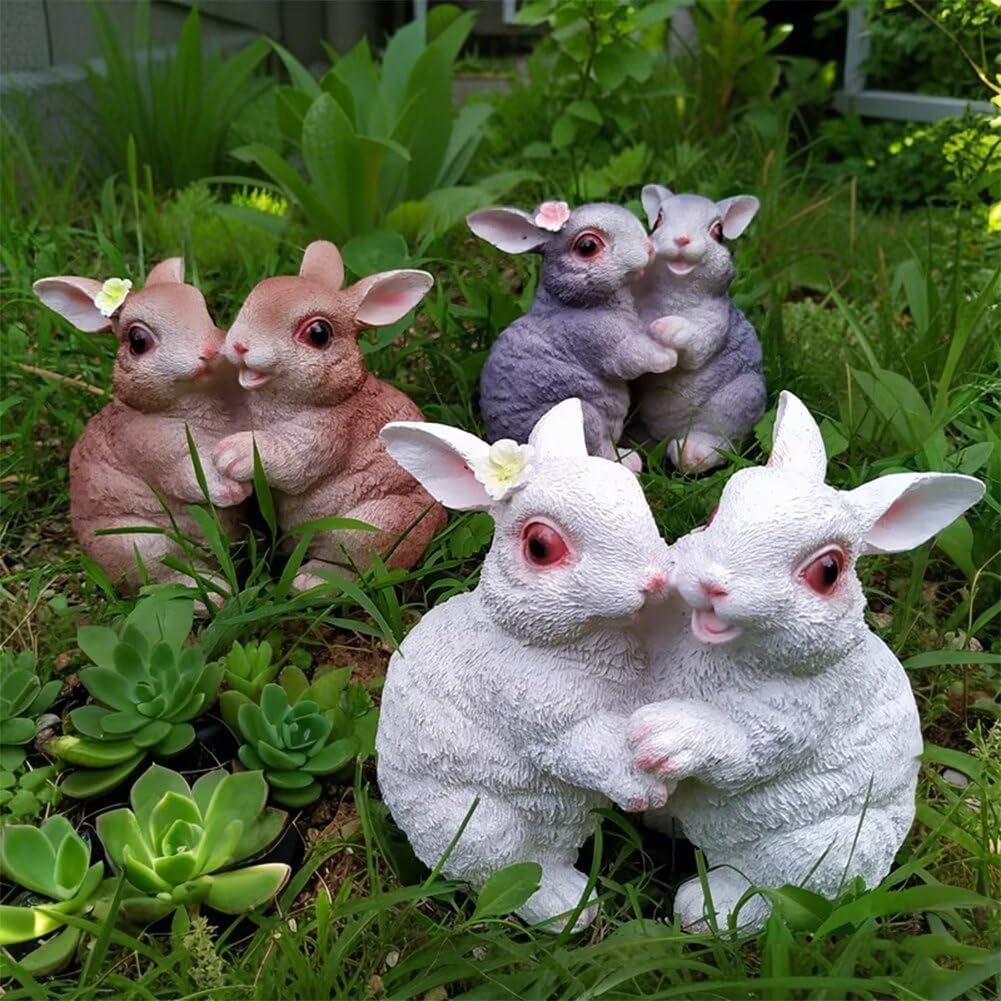 Garden Statues Bunny Decor Resin Dance Rabbit Figurine Cute Fairy Garden Decor Outdoor Statues for Patio Yard Porch Balcony Gifts for Women Mom Grandma Grey
