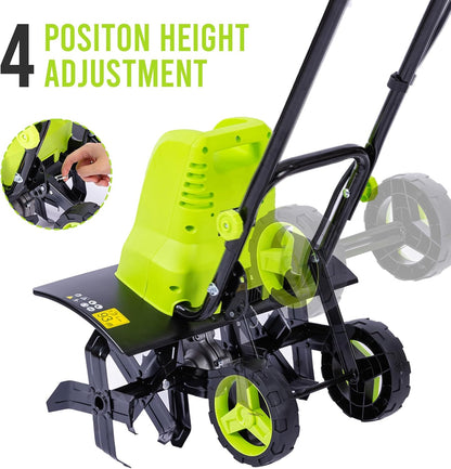STEELITE 18 Inch Width Electric Tiller Cultivator, 8.7-Inch Depth Electric Rototiller with 24 Durable Steel Tines, 13.5 Amp Corded Cultivator for Gardening, 2-Adjustable Wheels for Garden Lawn Yard