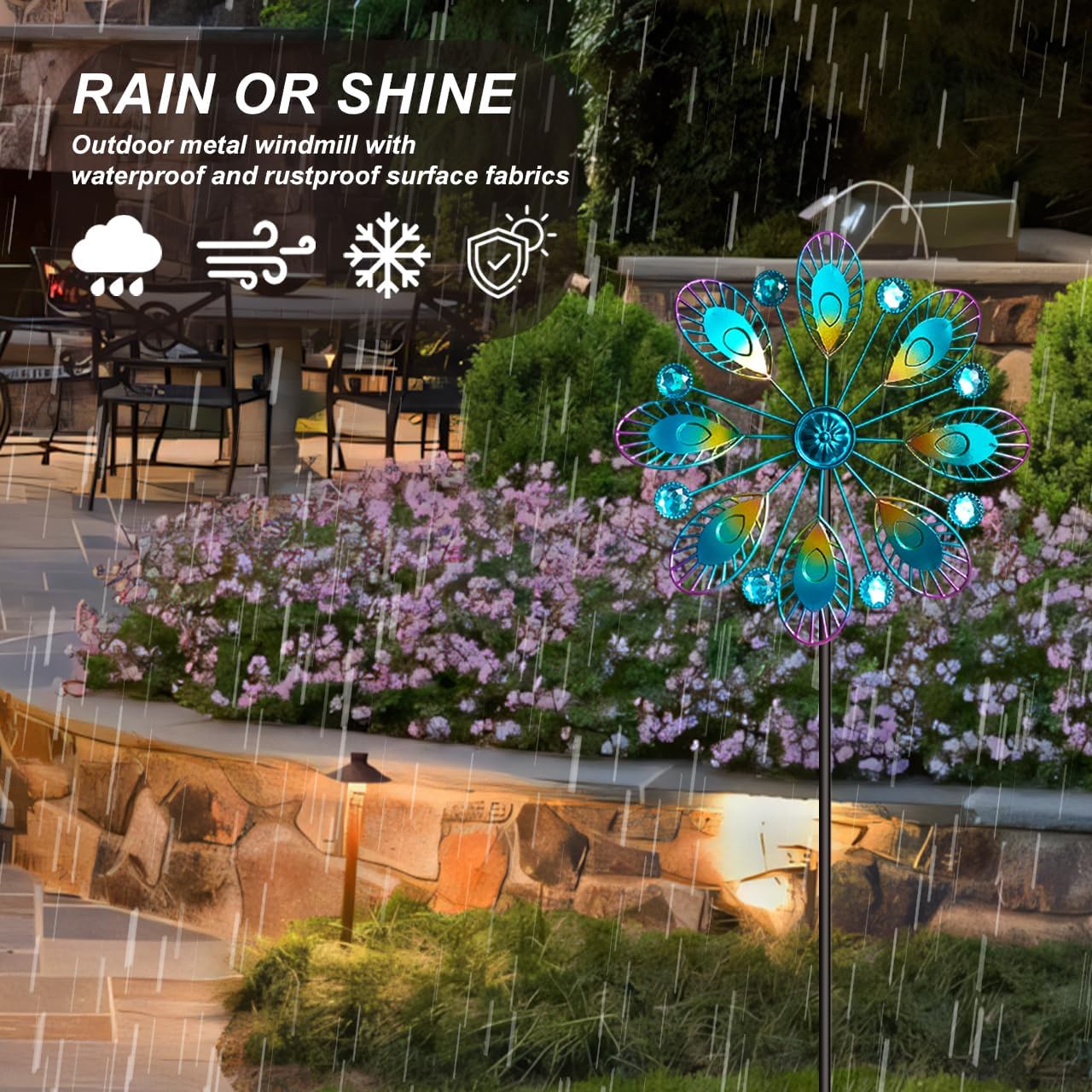 Metal Peacock Wind Spinner for Outdoor Garden Decor - 36 Inch Height Feather Wind Catcher with Stake, Lawn & Patio Art, Weather-Resistant Yar