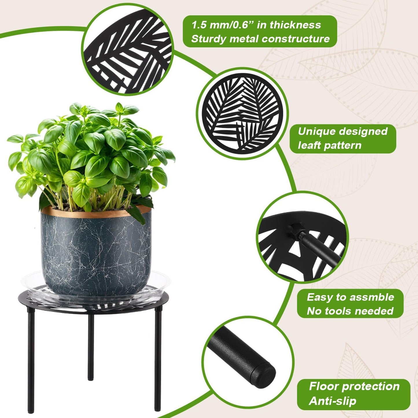 5-Pack 12” Heavy-duty Metal Plant Stands Large Flower Pot Holder for Indoor Outdoor Rust-proof Iron Potted Planter Stand Modern Round Corner Stand Shelf for Living Room Patio Garden Yard