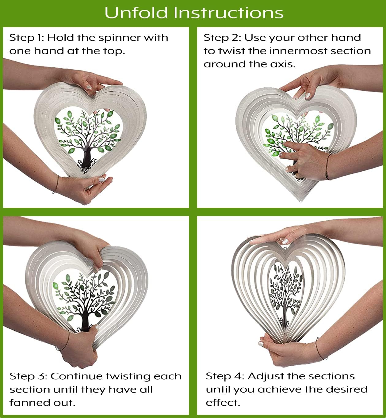 ISEO Silver Heart Wind Spinner for Yard and Garden with Crystals, Hanging Outdoor Decor, Yard Art, Porch and Patio Decorations, Metal Wind Spinners Outdoor, Weather Resistant, 15”