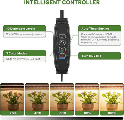 4 Bars 16" Grow Lights for Indoor Plants, 240 LEDs Full Spectrum Plant Grow Light Strips with Auto ON/Off Timer 3/9/12Hrs, 10 Brightness, 3 Switch Modes Sunlike Growing Lamps for Hydroponics Succulent