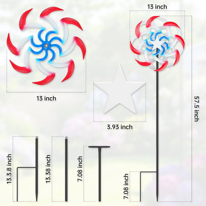 Wind Spinners Outdoor Metal with Patriotic, American Flag Pinwheel Decorations with Metal Stake, Yard Art Decor for Patio, Lawn & Garden, Creative Gifts 57.5 * 13 Inch