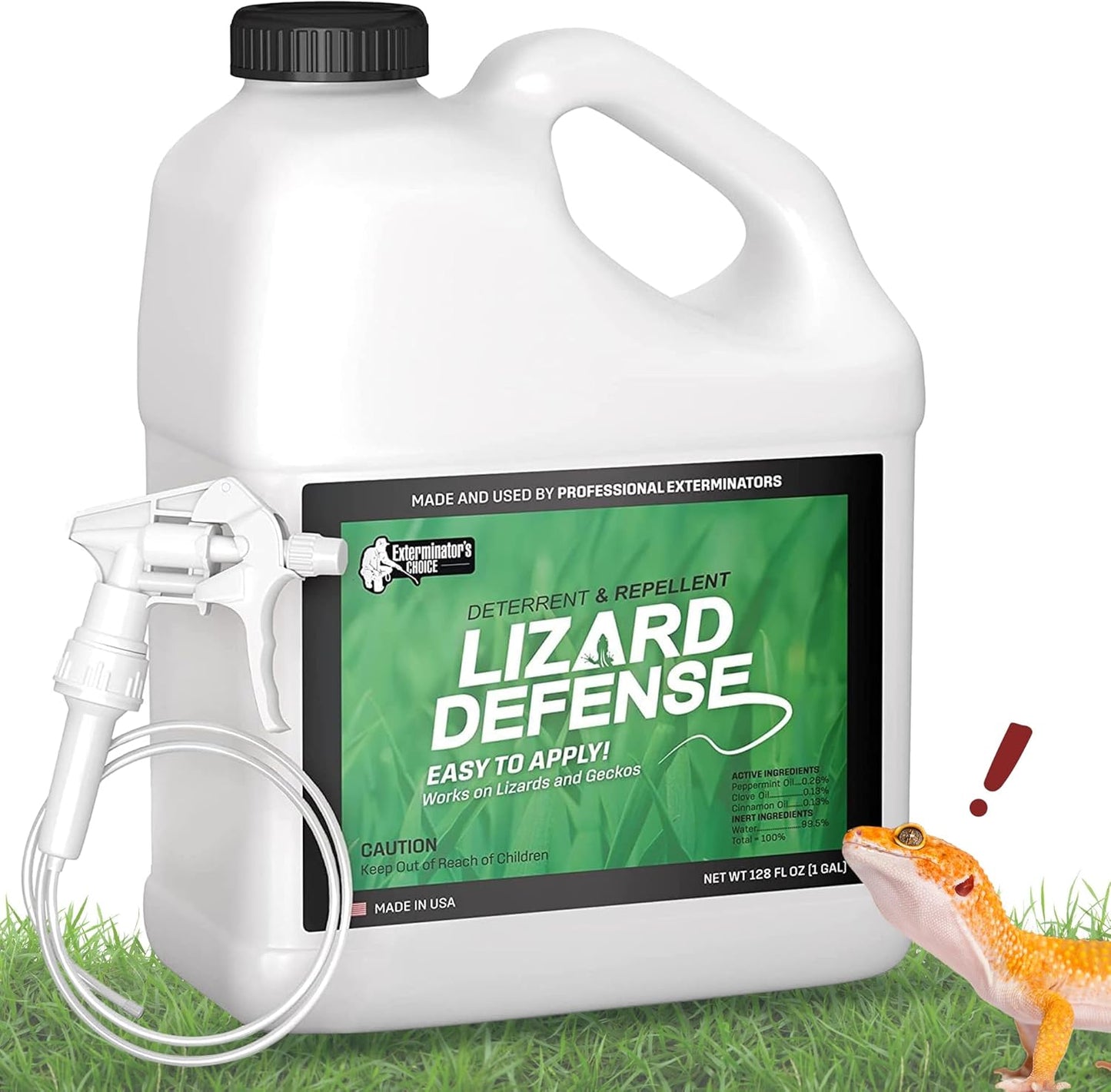 Exterminators Choice Gecko & Lizard Defense Spray - 1 Gallon (128 Fl Oz) White Unscented - Natural Essential Oils Formula for Lizard Extermination - Safe Around Kids & Pets - Made in USA