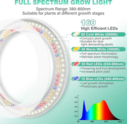 LORDEM 10" Grow Light for Indoor Plants, Full Spectrum Plant Lamp with 160 LEDs, 4H/8H/12H Timer, 10 Dimmable Levels, 3 Spectrum Modes, Height Adjustable 65", Ideal for Growing Large Tall Plants