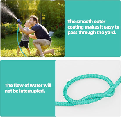 SPECILITE 50ft 304 Stainless Steel Garden Hose Metal, Heavy Duty Water Pipe with Nozzles for Yard, Outdoor - Flexible, Never Kink & Tangle, Puncture Resistant (Aqua)