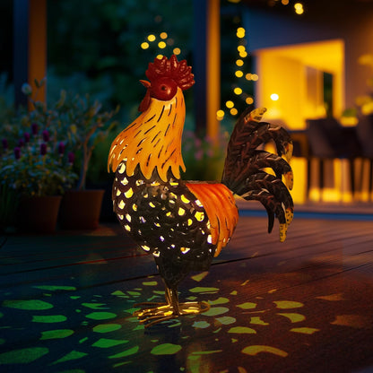 LIFFY Metal Chicken Yard Decor, 20" Rooster Outdoor Garden Solar Lights,Rooster Decorative Statues Outside with Led Light for Landscape Patio Lawn Backyard