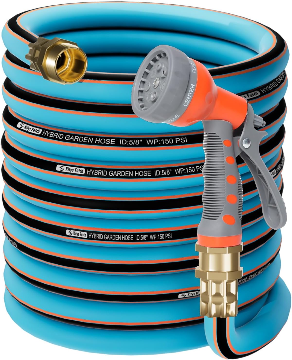 Flexible Garden Hose 50ft 5/8", New Upgraded Leak-Proof, Ultra-Durable, Kink Free Heavy Duty Water Hoses with Spray Nozzle-3/4''Solid Brass Fitting for All-Weather Outdoor, Yard, Car Wash