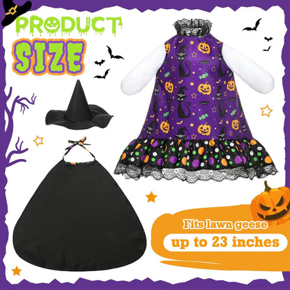 Halloween Porch Goose Outfit Set for 23'' Plastic Lawn Goose Statue Clothes Witch Skirt Halloween Costume for Outdoor Patio Yard Lawn Art Decor