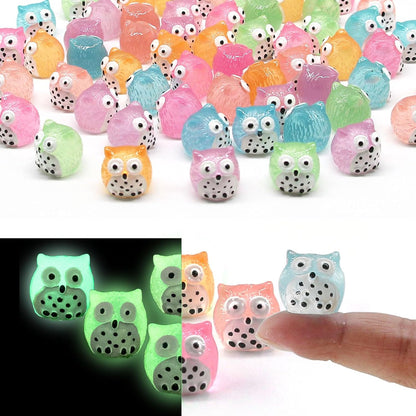 40 Pcs Luminous Mini Resin Owls, Glow in The Dark for Fairy Garden, Garden Miniatures, Plant Décor and Car Accessories