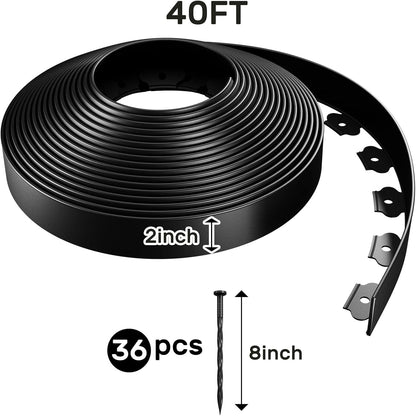 AGTEK Garden Edging 40FT Landscape Edging Kit 2 Inch Height Plastic Garden Border No Dig Lawn Border for Yard Flower Bed with 36 Stakes