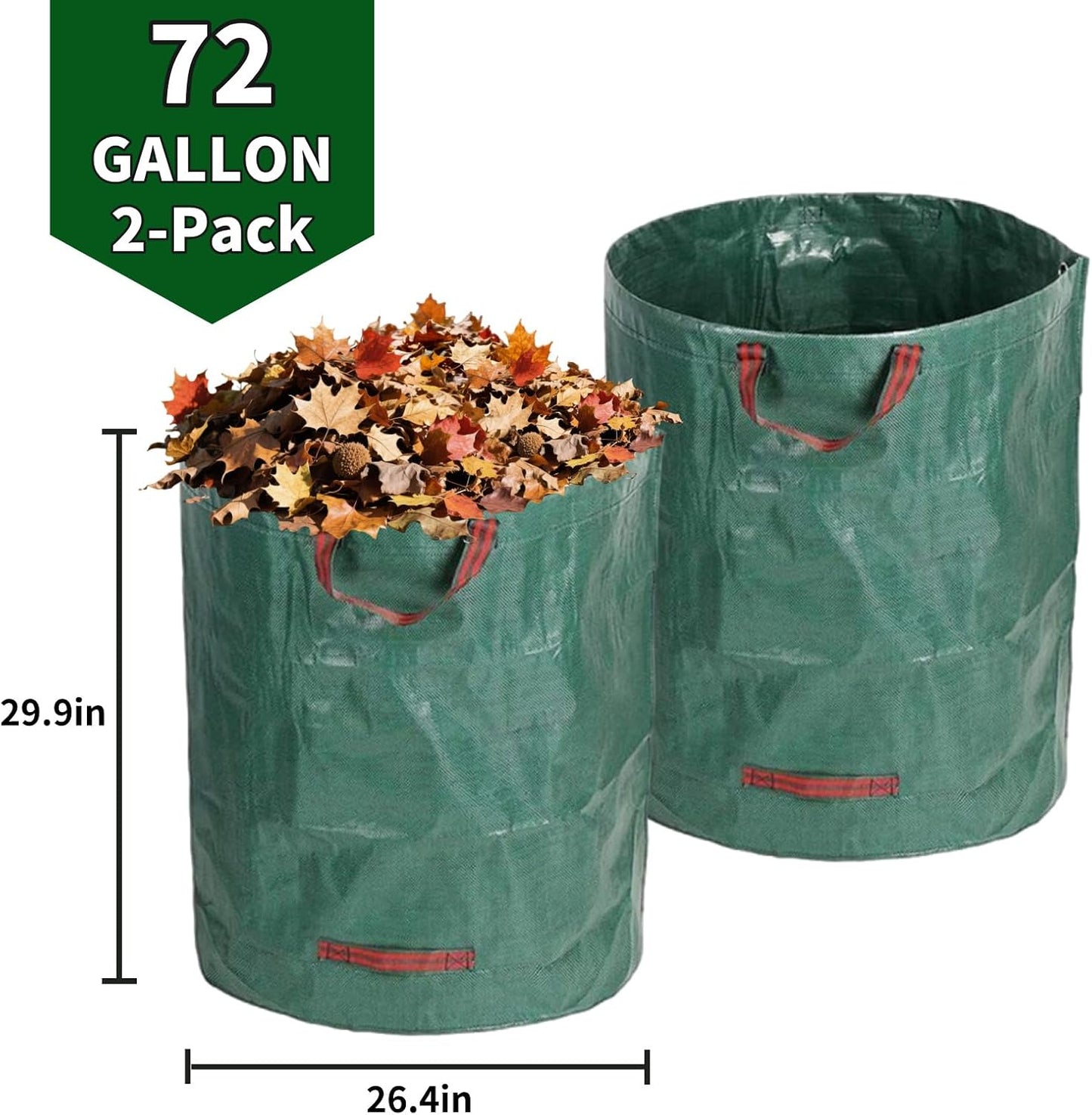 Yard Waste Bags 2 Pack 16 Gallon/72 Gallon Reusable Heavy Duty Leaf & Lawn Bags with 2 Handles for Leaves Grass Garden Debris (2x72 Gallons)