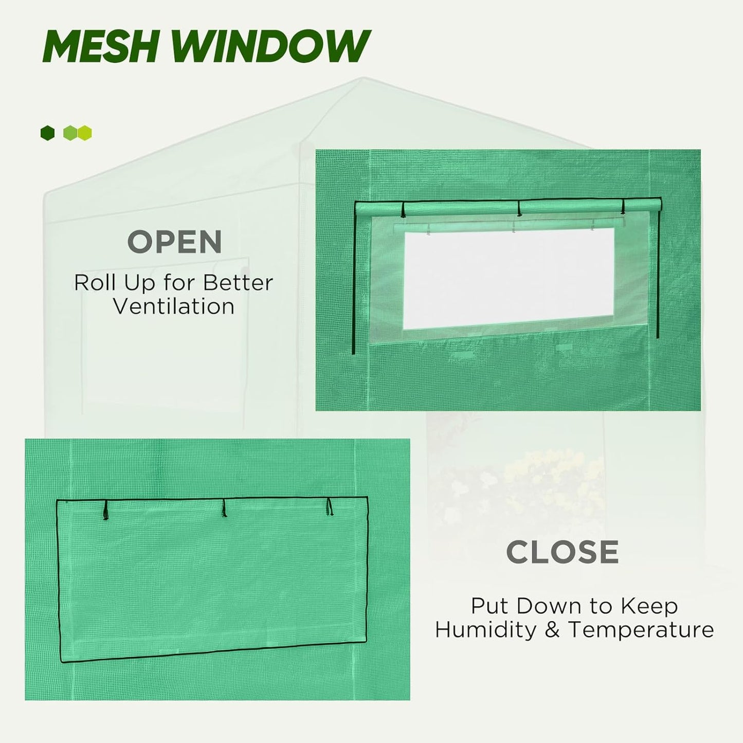 EAGLE PEAK Replacement Cover for 8x8 Portable Walk-in Pop up Greenhouse, Front and Rear Roll-Up Zipper Entry Doors and 2 Large Roll-Up Side Windows (Frame Not Included), Green