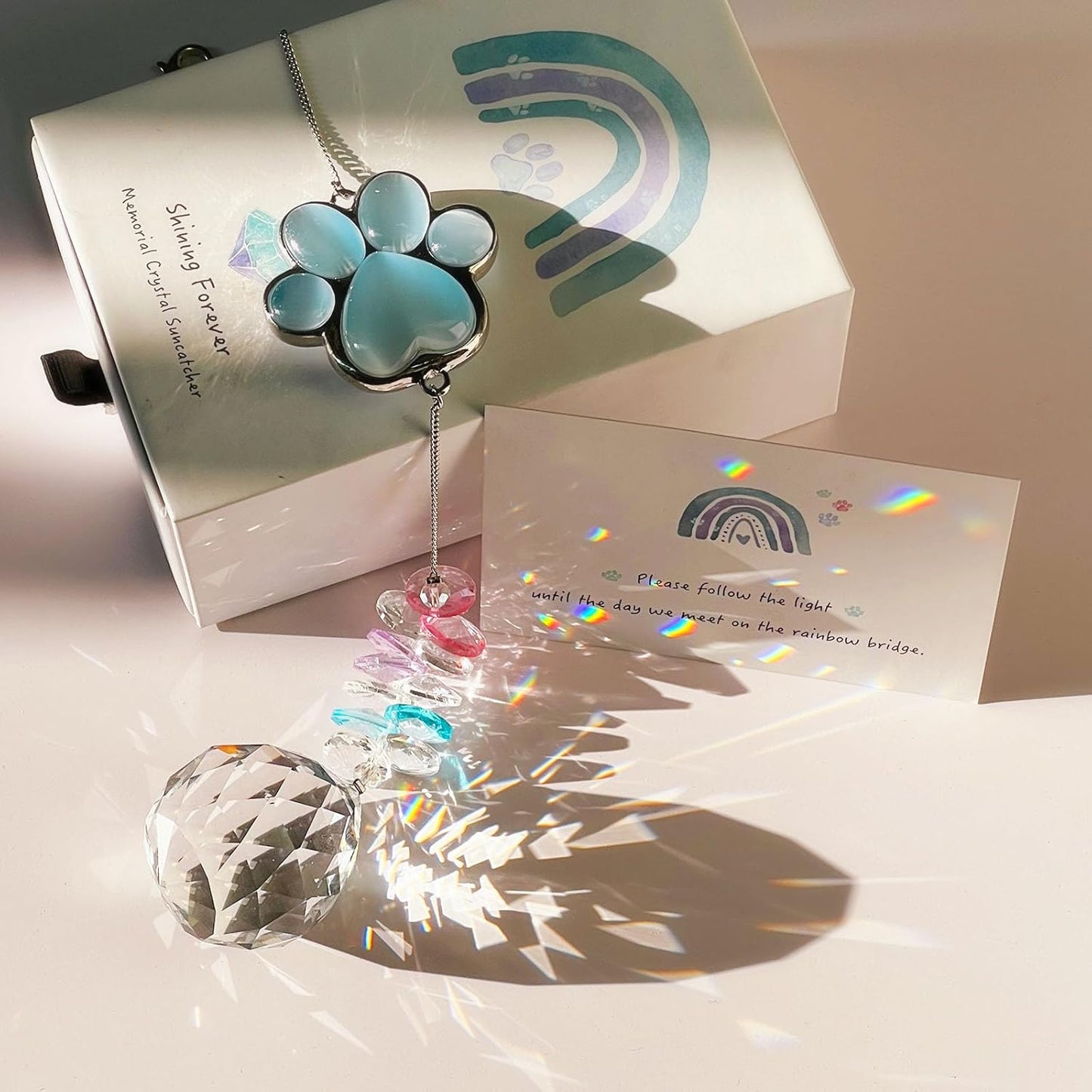 Pet Memorial Suncatcher - Dog Paw Memorial Gifts, Pet Loss Crystal Prisms Rainbow Maker, Lost of Dog Bereavement Gift Idea, Thoughtful Dogs and Cats Remembrance Sun Catcher, Pet Sympathy Gifts