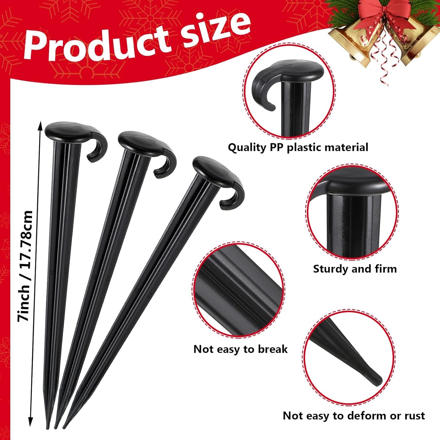 Vicenpal 24 Pcs 7 Inch Plastic Yard Stakes Inflatables Heavy Duty Plastic Garden Stakes for Tent Ground Replacement Outdoor Fence Lawn Pegs Landscape Staples Halloween Christmas Decorations (Black)