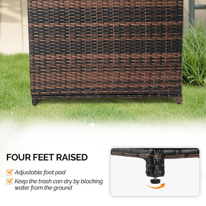 VINGLI 72 Gallon Outdoor Trash Can with Convenient Lid, Rattan Garbage Container with Side Hook, Weatherproof Patio Trash Can for Graden, Yard, Patio, Brown
