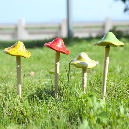Ceramic Mushroom Garden Decor - 4pcs Ceramic Mushrooms for Garden, Mushroom Statue Decor, Fairy Garden Lawn Ornament Decor