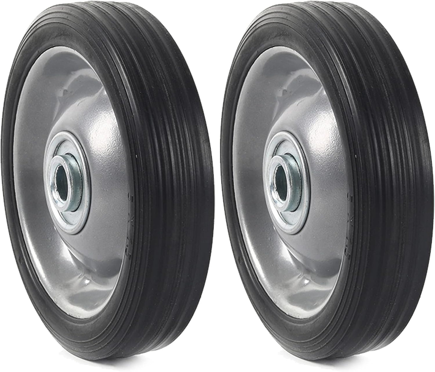 AR-PRO (2-Pack) 5" x 1.2" Flat Free Solid Rubber Wheel Assemblies - Replacement Hand Truck Wheels with Ball Bearings and 1/2" Bore Hole Diameter - Heavy-Duty Solid Rubber Tire 88 lbs Load Capacity