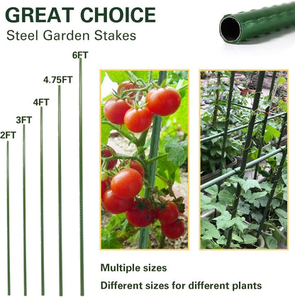 Plant Stakes 57 inch, Approx 5ft Steel Garden Stakes 25 Pack, Sturdy Plant Support for Climbing Plants, Tomatoes, Beans, Cucumbers, Peppers, Flowers, Strengthen and Stem Grow Better