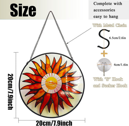 Sun Stained Glass Window Hanging, 20cm Suncatchers for Window Hanging with Chain, Indoor Outdoor Home Garden Ornaments Gift
