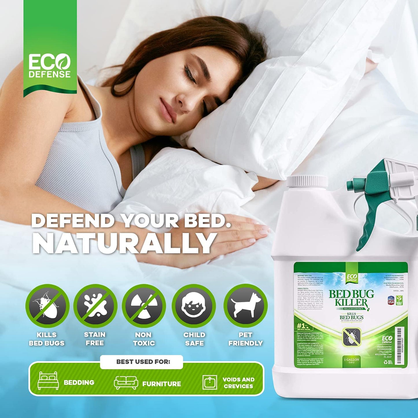Eco Defense Bed Bug Killer - Bed Bug Spray & Dust Mite Spray - Natural Treatment - 1 Gallon