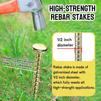 16 Inch Rebar Stakes - 1/2 Inch Diameter Galvanized Steel Ground Anchors - Heavy Duty Plant Support Garden Stake for Speed Bump, Wheel Stop, Tent (20 Pack)