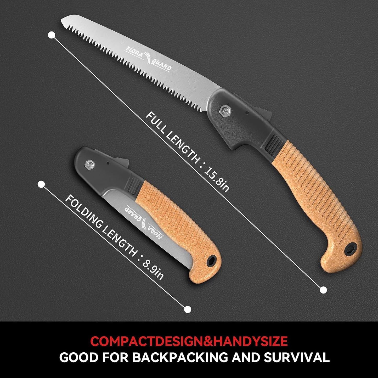 FLORA GUARD 7.7-Inch Folding Hand Saw, Camping/Pruning Saw with Rugged Professional Folding Razor Tooth Sharp Blade Solid Grip (Brown)