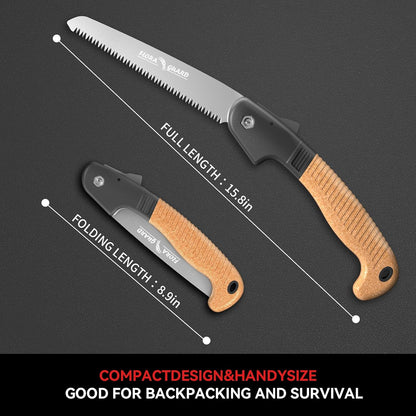FLORA GUARD 7.7-Inch Folding Hand Saw, Camping/Pruning Saw with Rugged Professional Folding Razor Tooth Sharp Blade Solid Grip (Brown)