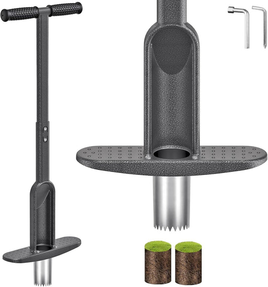 Dolibest Bulb Planter Tool w/Soft Rubber Grip, Grass Plugger Tool w/Stainless Steel Sharp Serrations, pre-Assembled Sod Plugger w/Centre Auto Dump Design for Lawn Planting Bulbs and Grass Repair